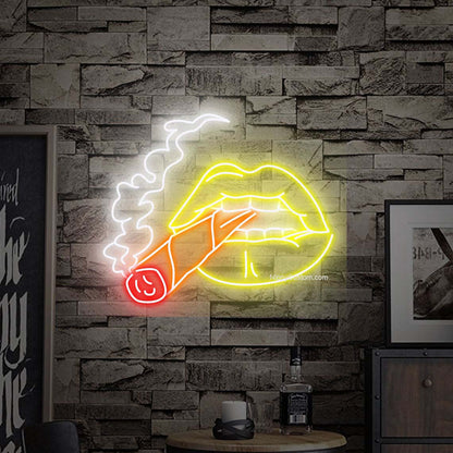 Creative Smoking Lips Neon Sign - Сigarette LED Neon Light - Handmade Personalized Wall Decor for Home and Party