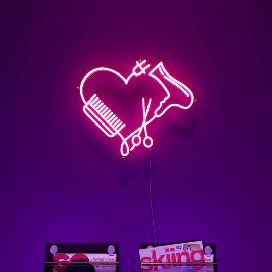 Hair Dryer Combs Clippers Heart Neon Sign