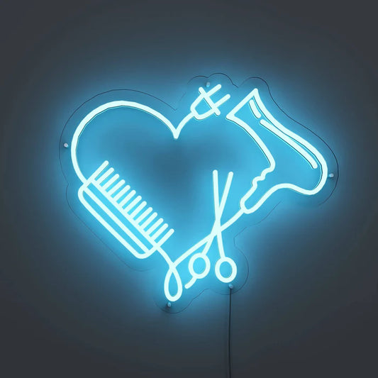 Hair Dryer Combs Clippers Heart Neon Sign