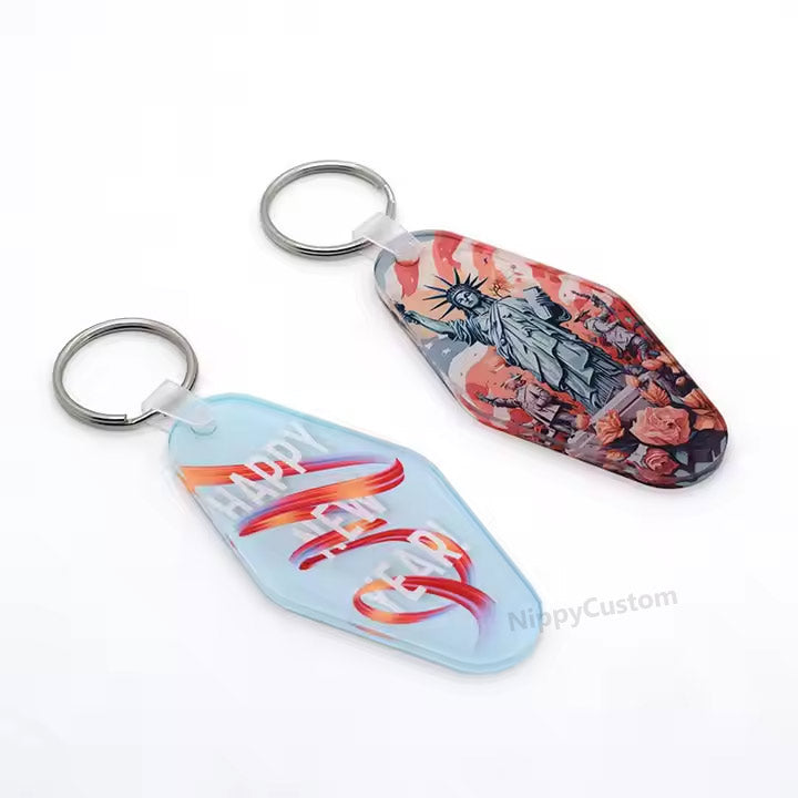 Motel Keychain Hotel Rhombus Vintage Key Tags Acrylic Crafting LuggageTag