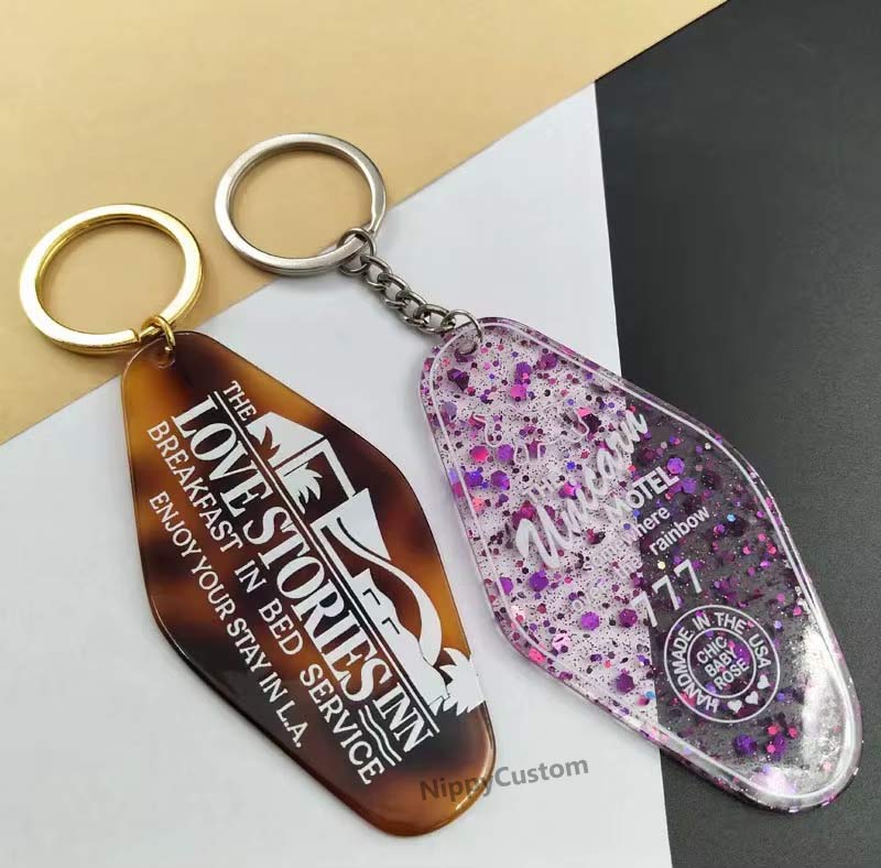 Motel Keychain Hotel Rhombus Vintage Key Tags Acrylic Crafting LuggageTag