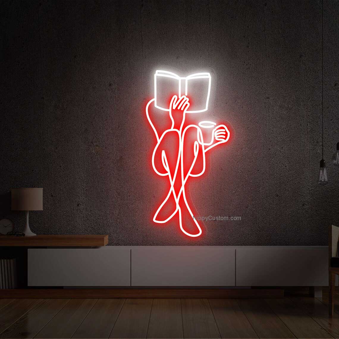 Woman Reading Led Sign, Reading Books Led Sign, Wall Decor, Book Lovers Neon Sign, Custom Neon Sign, Book Led Sign, Books Neon Sign