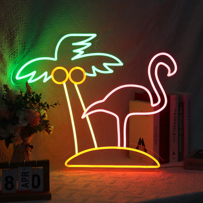 Palm With Flamingo LED Neon Sign Cute Design Home LED Decor Custom Neon Wall art Tropic Neon Light