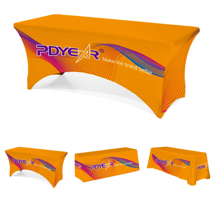 Custom Logo Polyester Spandex Stretch Rectangle Fitted Trade Show Advertising Wedding Party Decorations Table Cover Table Cloth