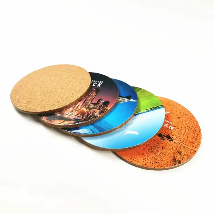 custom logo printing full color MDF cork wood coaster for drink